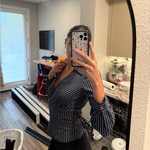 Striped Navy Wrap Top